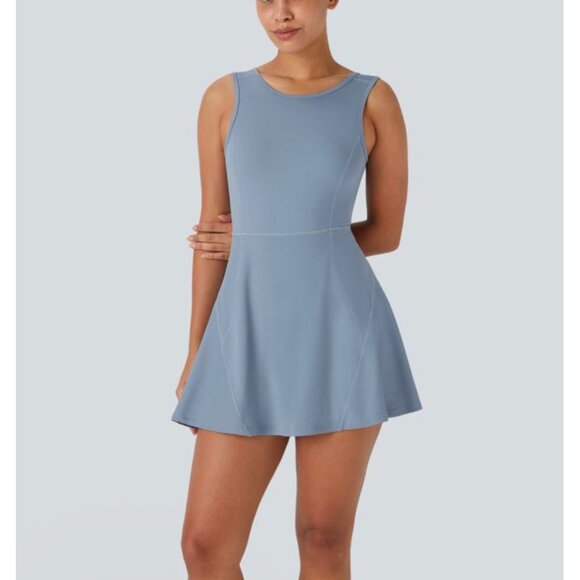 Halara Backless 2-in-1 Pocket Mini Flare Golf Active Dress Sz 2XL Womens Blue Mi - Picture 10 of 11